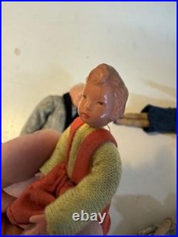 VTG Antique Dora Kuhn Dollhouse Furniture Set & German Bisque Family Doll Lot