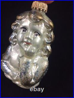 VTG Antique German Cherub Girl Glass Christmas Ornament Raphael Angel Bust