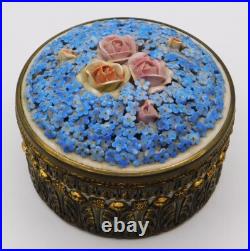 VTG Antique German Elfinware Porcelain Forget Me Not Powder Ormolu Trinket Box