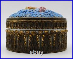 VTG Antique German Elfinware Porcelain Forget Me Not Powder Ormolu Trinket Box