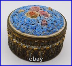 VTG Antique German Elfinware Porcelain Forget Me Not Powder Ormolu Trinket Box