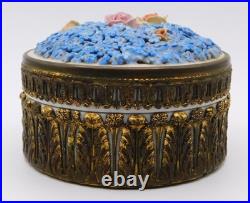VTG Antique German Elfinware Porcelain Forget Me Not Powder Ormolu Trinket Box
