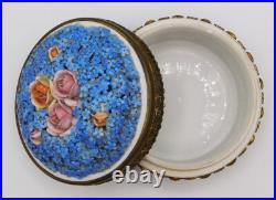 VTG Antique German Elfinware Porcelain Forget Me Not Powder Ormolu Trinket Box