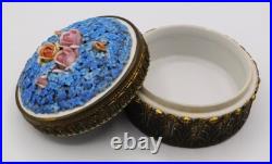 VTG Antique German Elfinware Porcelain Forget Me Not Powder Ormolu Trinket Box