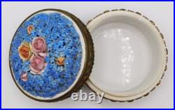 VTG Antique German Elfinware Porcelain Forget Me Not Powder Ormolu Trinket Box