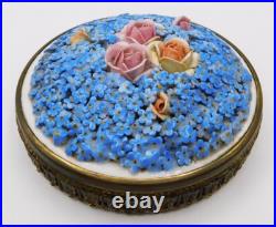 VTG Antique German Elfinware Porcelain Forget Me Not Powder Ormolu Trinket Box