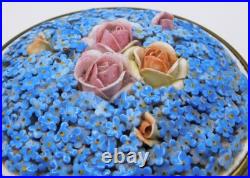 VTG Antique German Elfinware Porcelain Forget Me Not Powder Ormolu Trinket Box