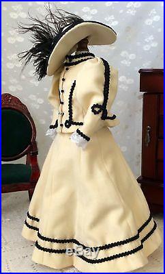 VTG Doll Dress/Skirt Jacket Hat Yellow Black Wool 4 Antique Lady French German