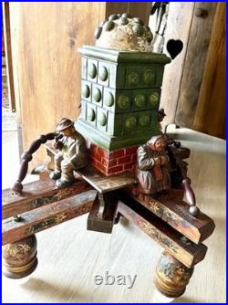 VTG German Black Forest Folk Art Wooden Chandelier Carved Figurines Hand Painted
