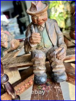 VTG German Black Forest Folk Art Wooden Chandelier Carved Figurines Hand Painted