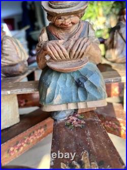 VTG German Black Forest Folk Art Wooden Chandelier Carved Figurines Hand Painted