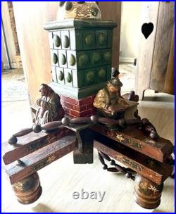 VTG German Black Forest Folk Art Wooden Chandelier Carved Figurines Hand Painted