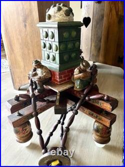 VTG German Black Forest Folk Art Wooden Chandelier Carved Figurines Hand Painted