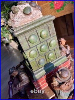VTG German Black Forest Folk Art Wooden Chandelier Carved Figurines Hand Painted