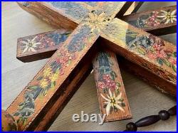 VTG German Black Forest Folk Art Wooden Chandelier Carved Figurines Hand Painted