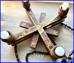 VTG German Black Forest Folk Art Wooden Chandelier Carved Figurines Hand Painted