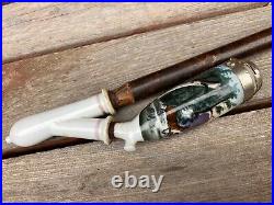 VTG LONG ANTIQUE GERMAN PORCELAIN PIPE PIPE WOOD STEM HUNTING w DEER 29.5 VTG LONG ANTIQUE GERMAN PORCELAIN PIPE PIPE WOOD STEM HUNTING w DEER 29.5