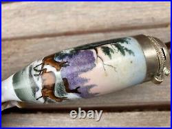 VTG LONG ANTIQUE GERMAN PORCELAIN PIPE PIPE WOOD STEM HUNTING w DEER 29.5 VTG LONG ANTIQUE GERMAN PORCELAIN PIPE PIPE WOOD STEM HUNTING w DEER 29.5