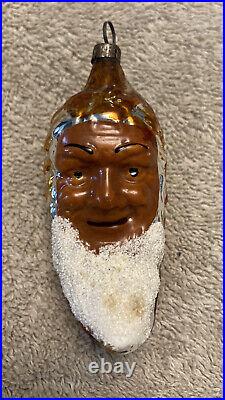 Very RARE Antique German Santa Face in Curved Pine Cone Christmas Ornament 1895
