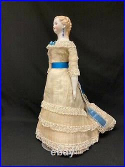 Very Rare Antique German China Doll with Blonde Fancy Hair and Pierced Ears