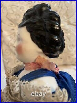 Very Unusual Rare Fancy Hair Antique German China 15.5 Doll In Orig Bunting