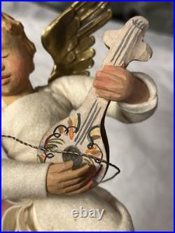 Vintage 1930's German Anna Fehrle Carved Wood Angel with Lute Christmas Ornament