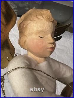 Vintage 1930's German Anna Fehrle Carved Wood Angel with Lute Christmas Ornament