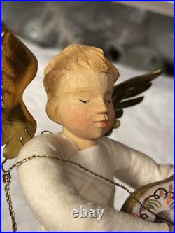 Vintage 1930's German Anna Fehrle Carved Wood Angel with Lute Christmas Ornament