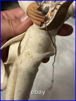 Vintage 1930's German Anna Fehrle Carved Wood Angel with Lute Christmas Ornament