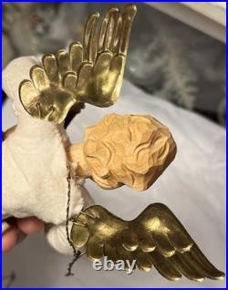 Vintage 1930's German Anna Fehrle Carved Wood Angel with Lute Christmas Ornament