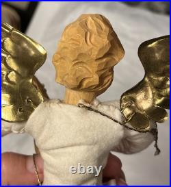 Vintage 1930's German Anna Fehrle Carved Wood Angel with Lute Christmas Ornament