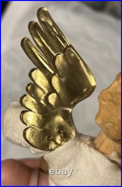 Vintage 1930's German Anna Fehrle Carved Wood Angel with Lute Christmas Ornament
