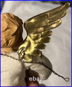 Vintage 1930's German Anna Fehrle Carved Wood Angel with Lute Christmas Ornament