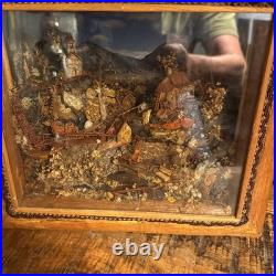 Vintage 1955 German Handmade Shadow Box Kitchen Scene Music Box Diorama Detailed