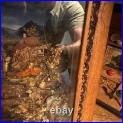 Vintage 1955 German Handmade Shadow Box Kitchen Scene Music Box Diorama Detailed Vintage 1955 German Handmade Shadow Box Kitchen Scene Music Box Diorama Detailed