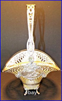 Vintage. 800 German Silver Brides Basket Blown Glass Bowl Germany 4lbs g Vintage. 800 German Silver Brides Basket Blown Glass Bowl Germany 4lbs g