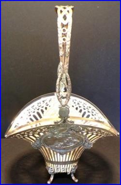 Vintage. 800 German Silver Brides Basket Blown Glass Bowl Germany 4lbs g Vintage. 800 German Silver Brides Basket Blown Glass Bowl Germany 4lbs g