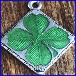 Vintage 800 Silver Charm Antique German Enameled Four Leaf Clover