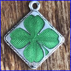 Vintage 800 Silver Charm Antique German Enameled Four Leaf Clover