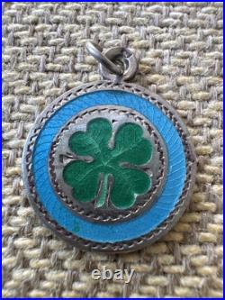 Vintage 800 Silver Charm Antique German Four Leaf Clover Enameled