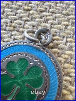 Vintage 800 Silver Charm Antique German Four Leaf Clover Enameled