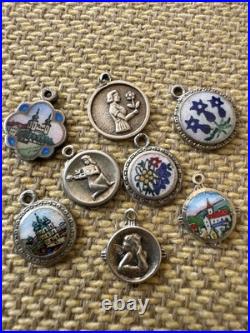Vintage 800 Silver Charm Lot Antique German Good Luck Enameled 8