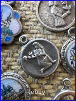Vintage 800 Silver Charm Lot Antique German Good Luck Enameled 8