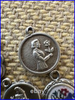 Vintage 800 Silver Charm Lot Antique German Good Luck Enameled 8