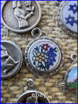 Vintage 800 Silver Charm Lot Antique German Good Luck Enameled 8