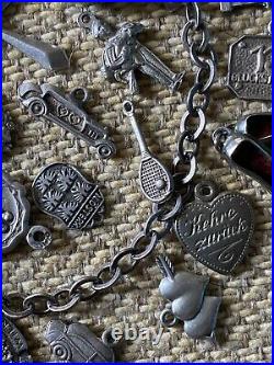 Vintage 800 Silver German Charm Bracelet Variety Of Themes Rare Antique