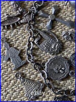 Vintage 800 Silver German Charm Bracelet Variety Of Themes Rare Antique