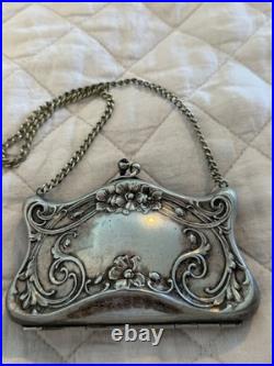 Vintage ANTIQUE German Silver Coin Purse Heavily Embossed Circa 1900-1925