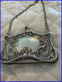 Vintage ANTIQUE German Silver Coin Purse Heavily Embossed Circa 1900-1925