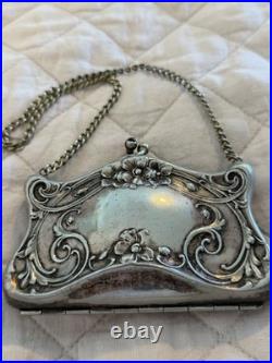 Vintage ANTIQUE German Silver Coin Purse Heavily Embossed Circa 1900-1925